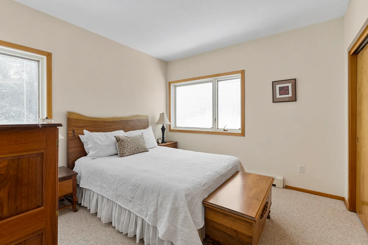 Bedroom on lower level with full Jack and Jill type bath just outside it's door